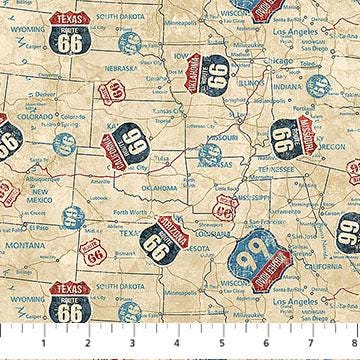 Historic Route 66 Route Signs Cream Multi by Deborah Edwards and Melanie Samra for Northcott Fabrics - DP29245-11