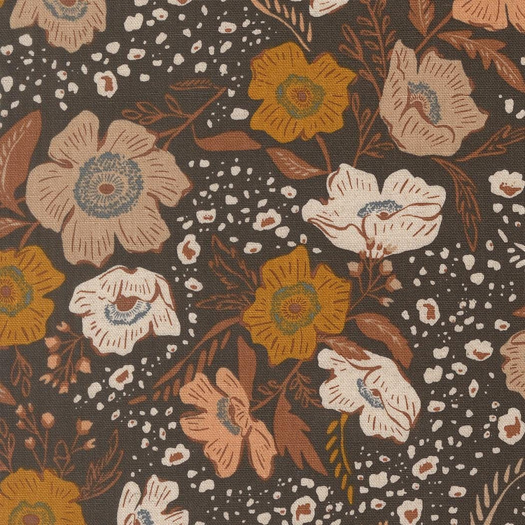 Wellspring Flora Flourish Mochi Linen Florals Charcoal
