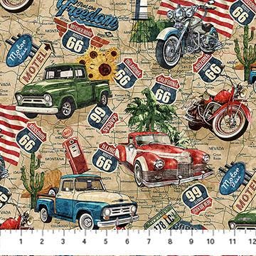 Historic Route 66 Toss Cream Multi by Deborah Edwards and Melanie Samra for Northcott Fabrics - DP29241-11