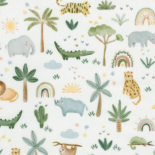 The Wild Ones Safari Animals, Trees Ivory by Studio RK Collection by Robert Kaufman Fabrics - SRKD-24062-15