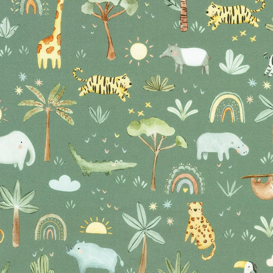 The Wild Ones Safari Animals, Trees Balsam by Studio RK Collection by Robert Kaufman Fabrics - SRKD-24062-476