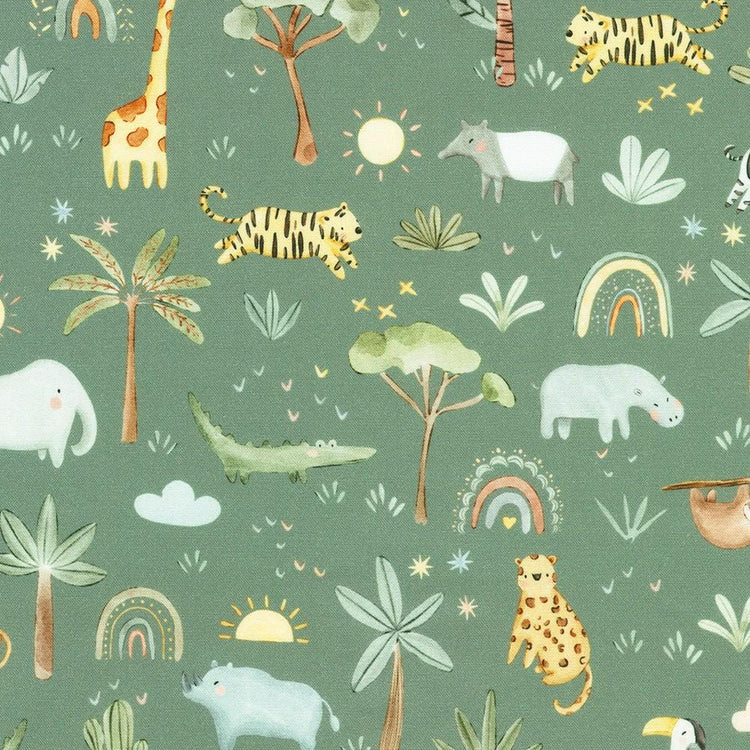 The Wild Ones Safari Animals, Trees Balsam by Studio RK Collection by Robert Kaufman Fabrics - SRKD-24062-476