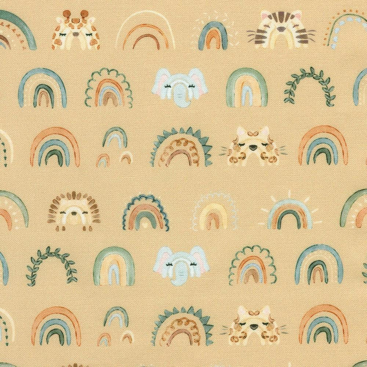 Tan Rainbows, Animal Faces Tan by Studio RK Collection by Robert Kaufman Fabrics - SRKD-24063-13