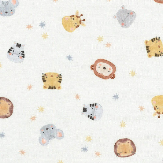 Tossed Animal Faces, Stars Ivory by Studio RK Collection by Robert Kaufman Fabrics - SRKD-24064-15