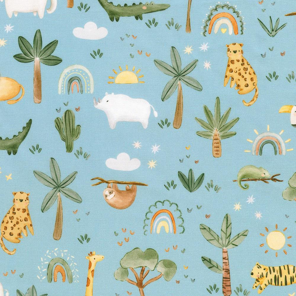 The Wild Ones Safari Animals, Trees Sky by Studio RK Collection by Robert Kaufman Fabrics - SRKD-24062-63