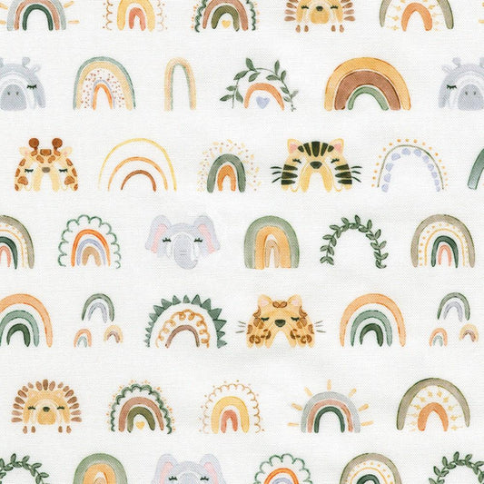 Tan Rainbows, Animal Faces Ivory by Studio RK Collection by Robert Kaufman Fabrics - SRKD-24063-15