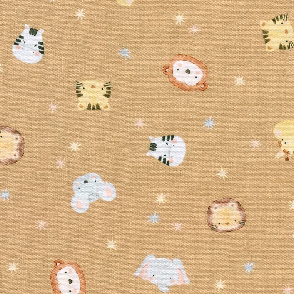Tossed Animal Faces, Stars Hazlenut by Studio RK Collection by Robert Kaufman Fabrics - SRKD-24064-166