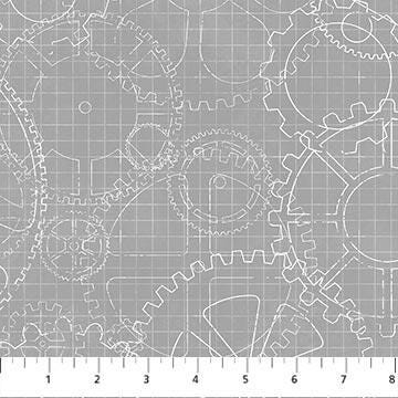 Little Builders Cogwheels Gray by FIGO Studio for Northcott Fabrics - 91357-92
