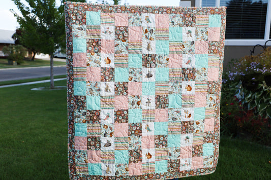 Beautiful Block Floral w/animals with a Minky back