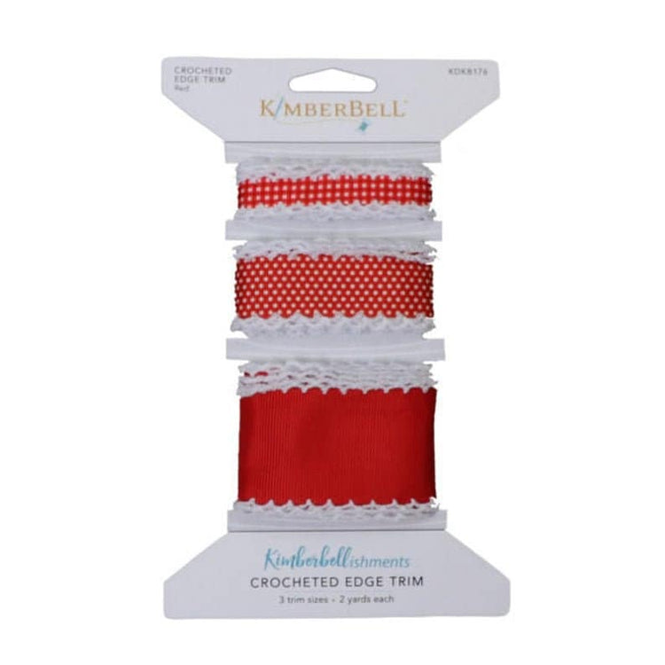 KimberBell Crocheted Edge Trim (in red, grey or green)