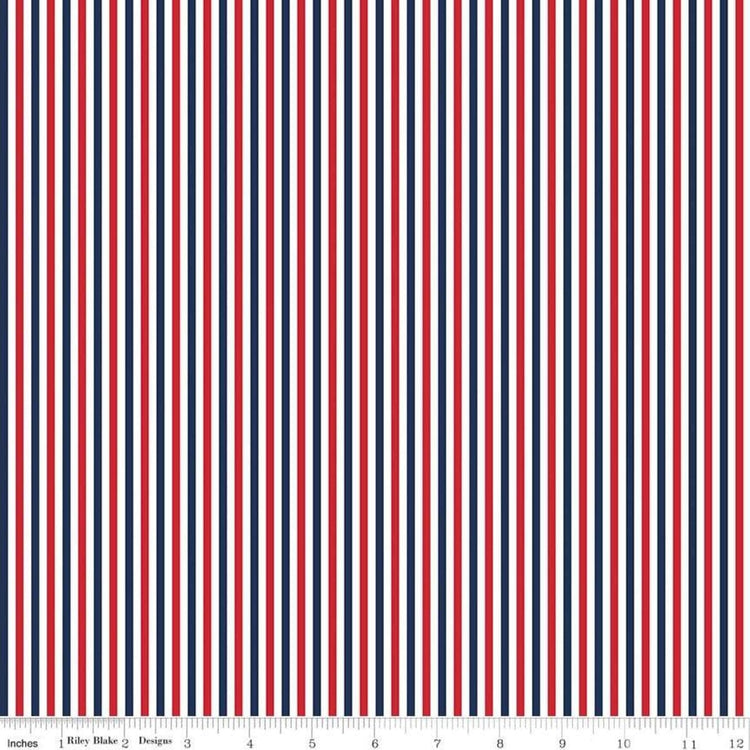 Patriotic 1/8 Stripe (red, white, blue) by Riley Blake Designs 