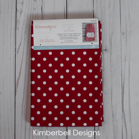 KimberBell Tea Towel 2 ct Dot & Stripe (light grey, dark grey, aqua, navy, red and yellow)