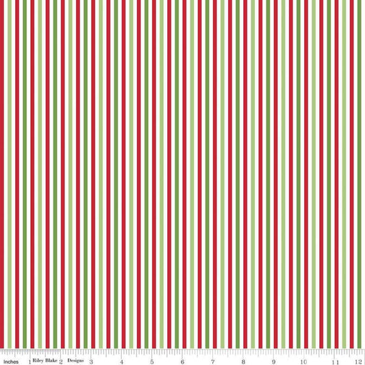 Christmas 1/8 Stripe (light green, dark green, red) by Riley Blake Designs 