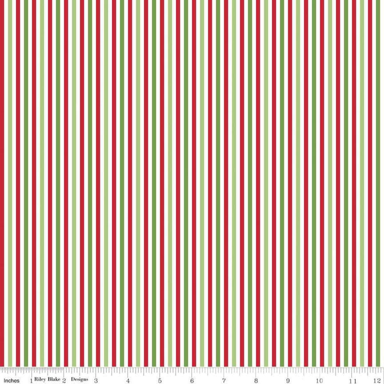 Christmas 1/8 Stripe (light green, dark green, red) by Riley Blake Designs 