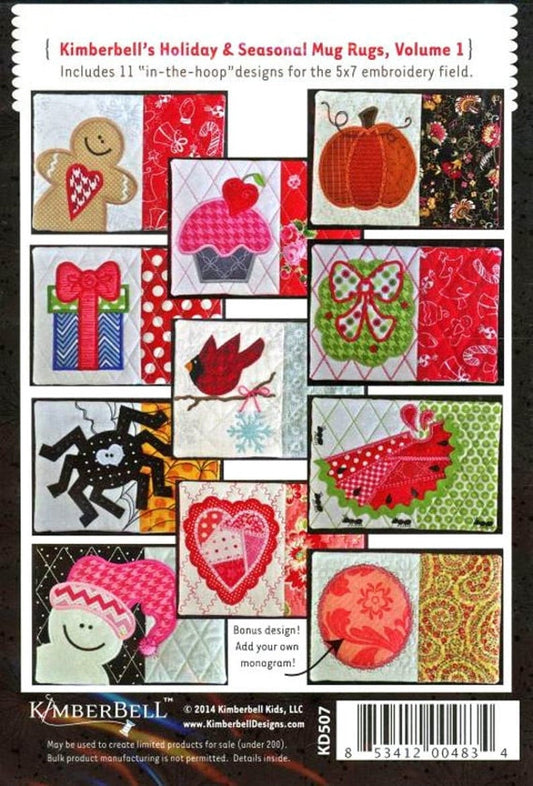 Mug Rugs Volume 1:  Holiday & Seasonal Embroidery CD by Kimberbell (KD507)