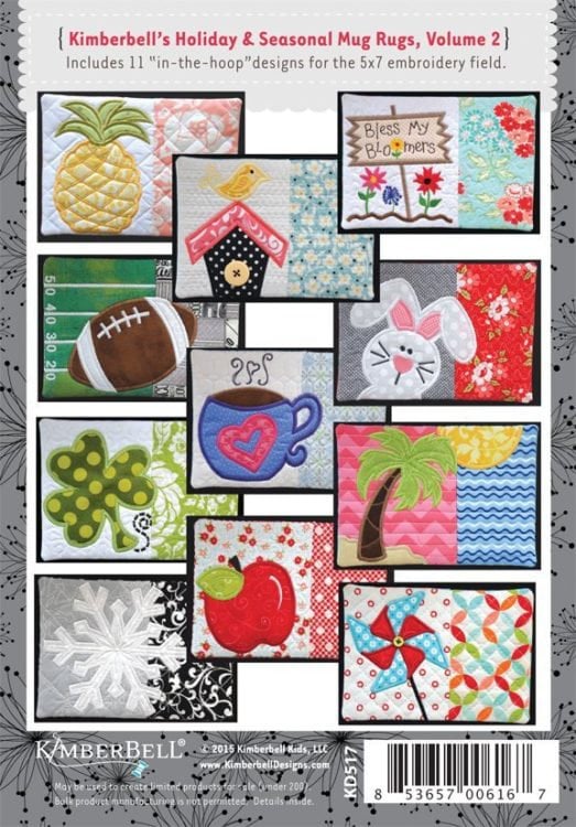 Mug Rugs Volume 2:  Holiday & Seasonal Embroidery CD by Kimberbell (KD517)