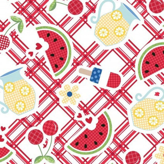 Red Picnic Table of the Red White & Bloom Designed by Kim Christopherson of Kimberbell Designs for Maywood Studios