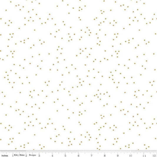 Gold Sparkle Blossom on White by Christopher Thompson for Riley Blake Designs