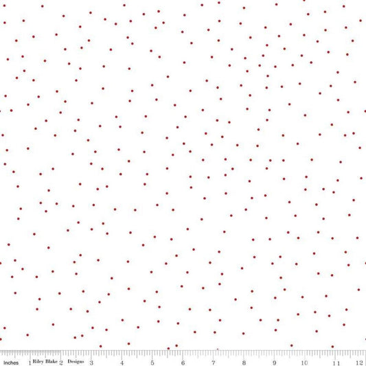 Pin Dot Red scattered on a white background designed by Lori Holt of Bee in my Bonnet for Riley Blake Designs