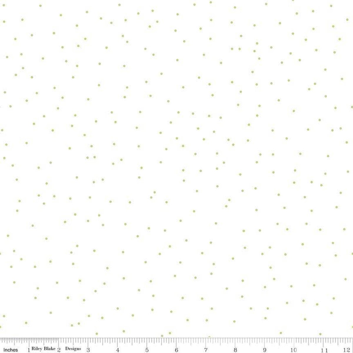 Pin Dot Green scattered on a white background designed by Lori Holt of Bee in my Bonnet for Riley Blake Designs