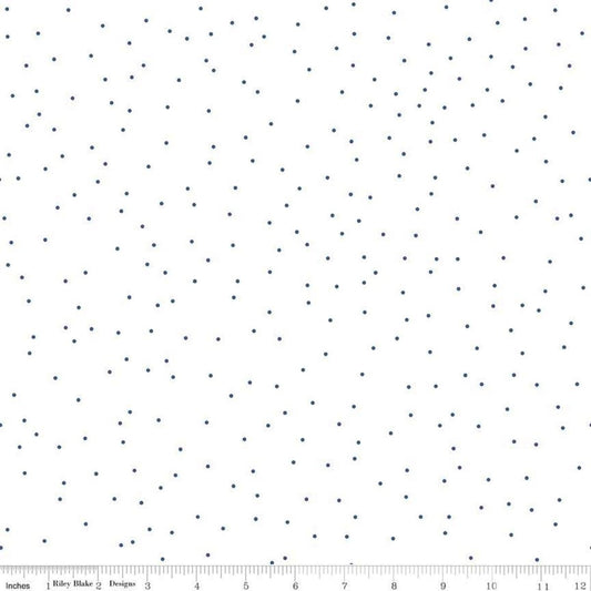 Pin Dot Denim scattered on a white background designed by Lori Holt of Bee in my Bonnet for Riley Blake Designs