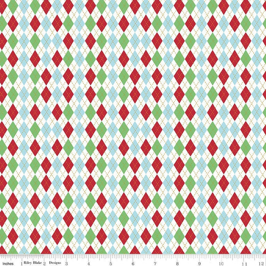 Christmas Adventure Argyle White Sparkle by Beverly McCullough for Riley Blake Designs