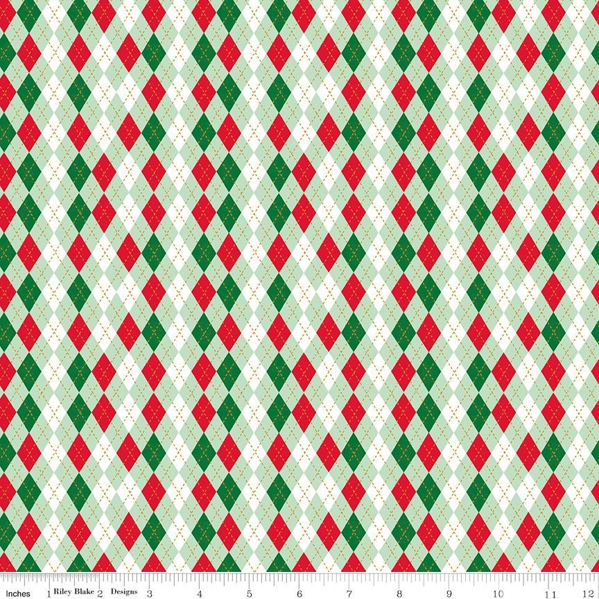 Christmas Adventure Argyle Sweet Mint Sparkle by Beverly McCullough for Riley Blake Designs