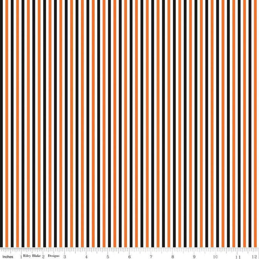 Halloween 1/8 Stripe (orange, white, black) by Riley Blake Designs 