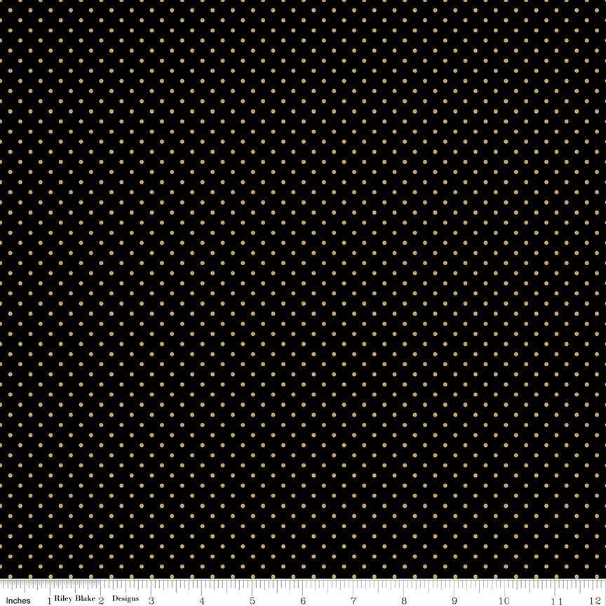 Swiss Dot On Black Gold Sparkle by Riley Blake Designs 