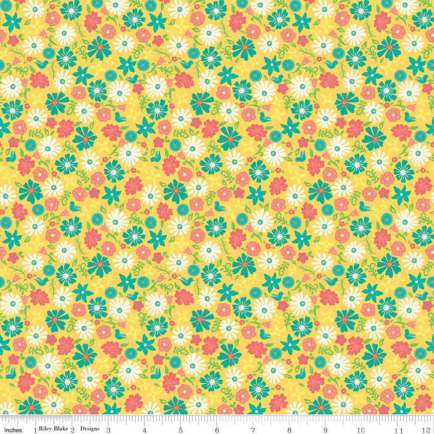 Gingham Cottage Flowers Yellow