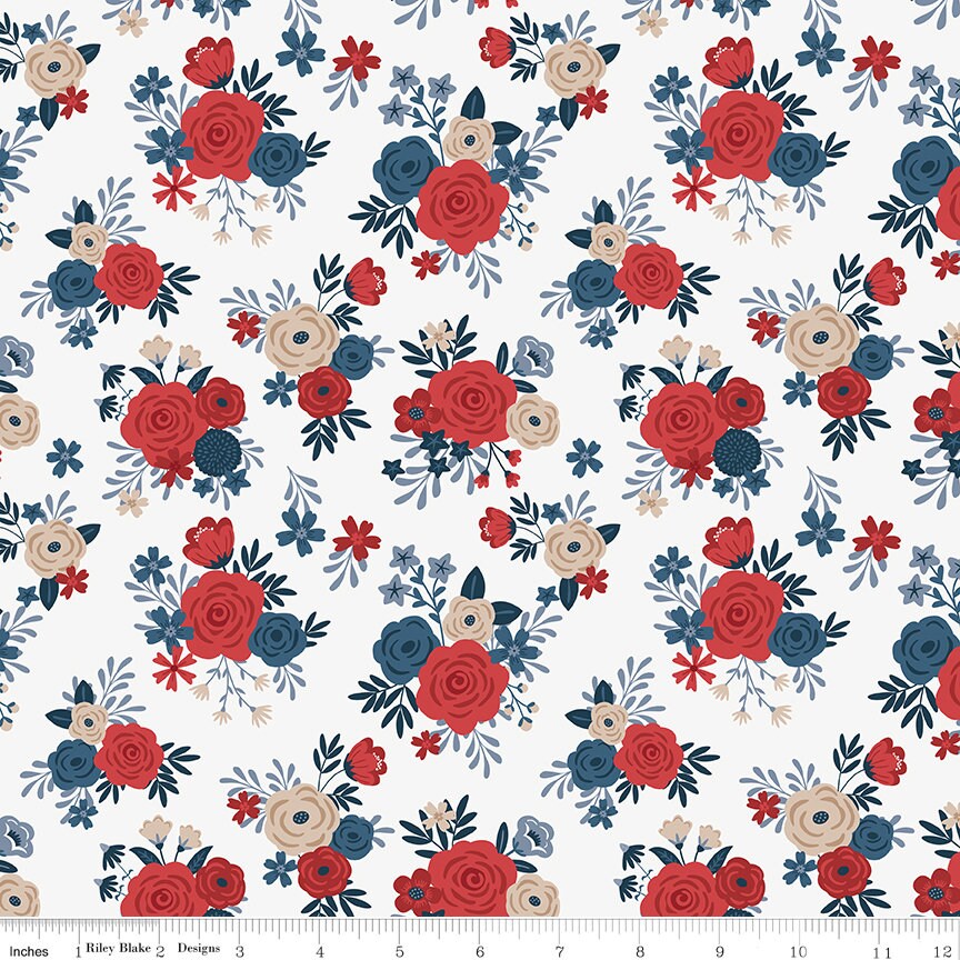 Red, White, and True Bouquet Off-White by Dani Mogstad for Riley Blake Designs - C13181-OFFWHITE