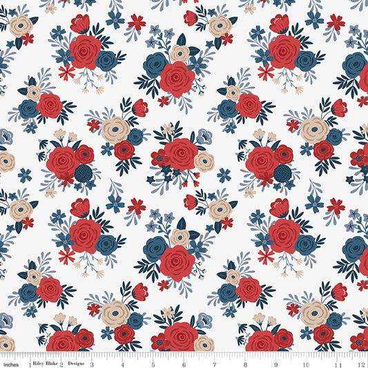 Red, White, and True Bouquet Off-White by Dani Mogstad for Riley Blake Designs - C13181-OFFWHITE