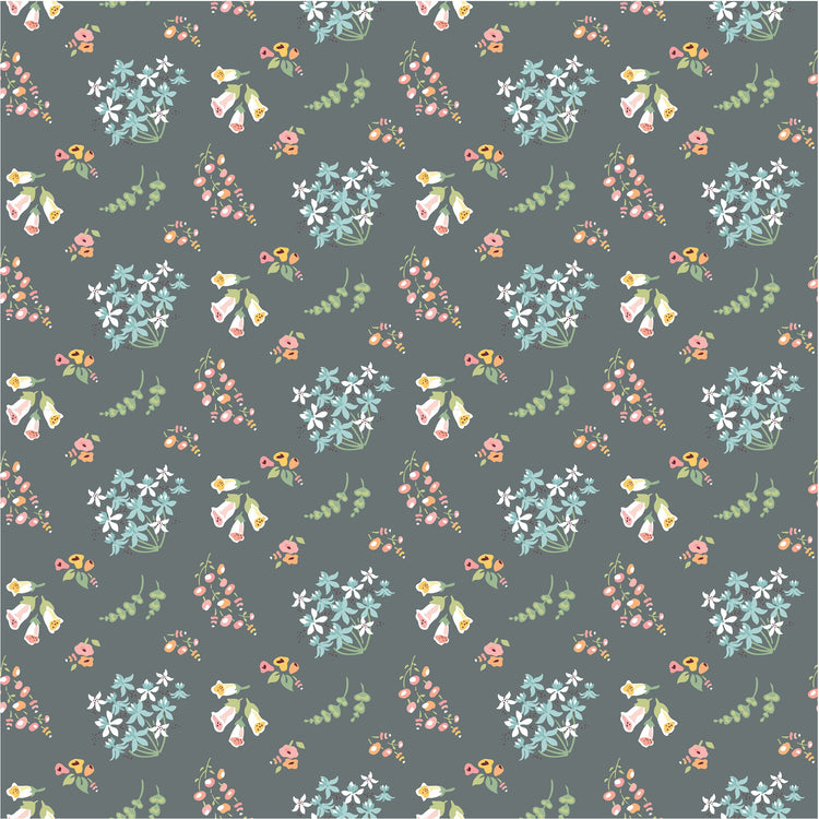 Hollyhock Lane Bloom Gray by Sheri McCulley for Poppie Cotton - HL23801