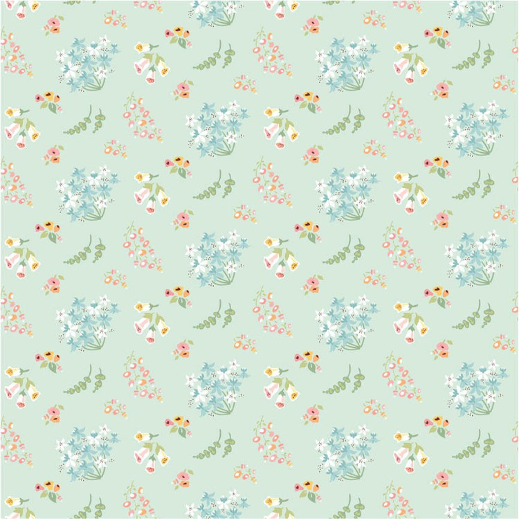 Hollyhock Lane Bloom Mint by Sheri McCulley for Poppie Cotton - HL23803
