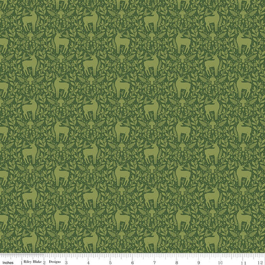 Yuletide Forest Deer Damask Green by Katherine Lenius for Riley Blake Designs - C13544-GREEN
