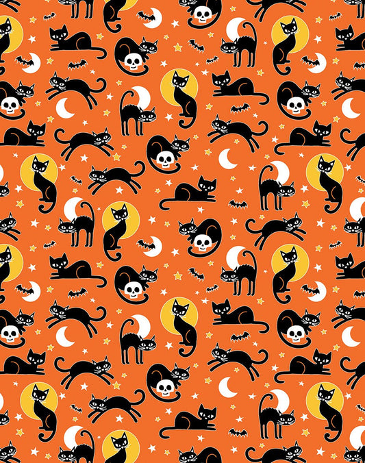 Glow-O-Ween Spooky Cats Orange by Kanvas Studio for Benartex - 12956G-37