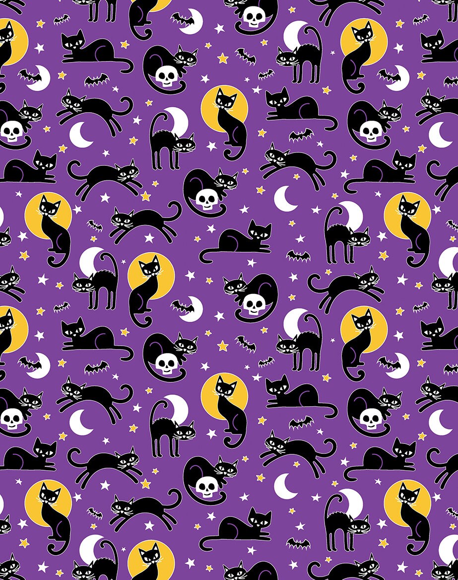 Glow-O-Ween Spooky Cats Purple by Kanvas Studio for Benartex - 12956G-66