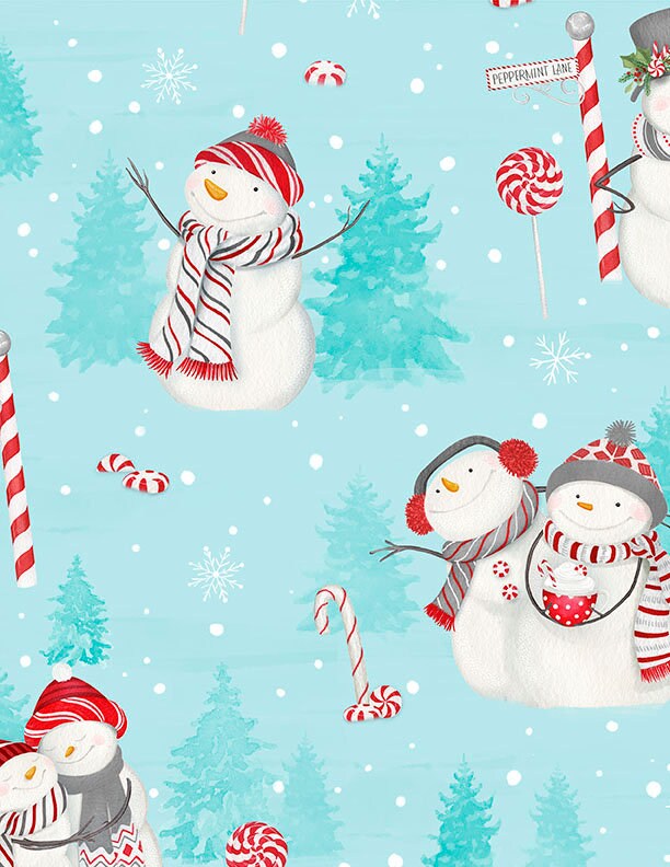 Frosty Merry-Mints Scenic Snowmen Teal by Danielle Leone for Wilmington Prints - 3017 27653 439