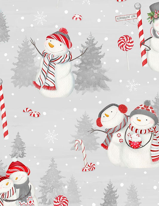 Frosty Merry-Mints Scenic Snowmen Gray by Danielle Leone for Wilmington Prints - 3017 27653 939