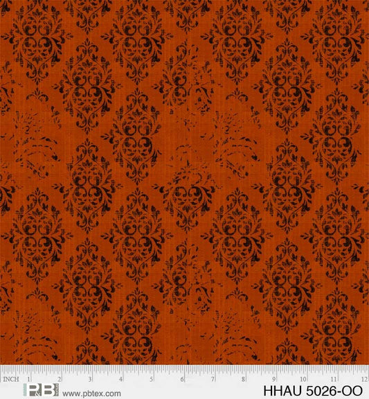 Happy Haunting Distressed Damask Orange by PDR for P & B Textiles - HHAU 5026 OO