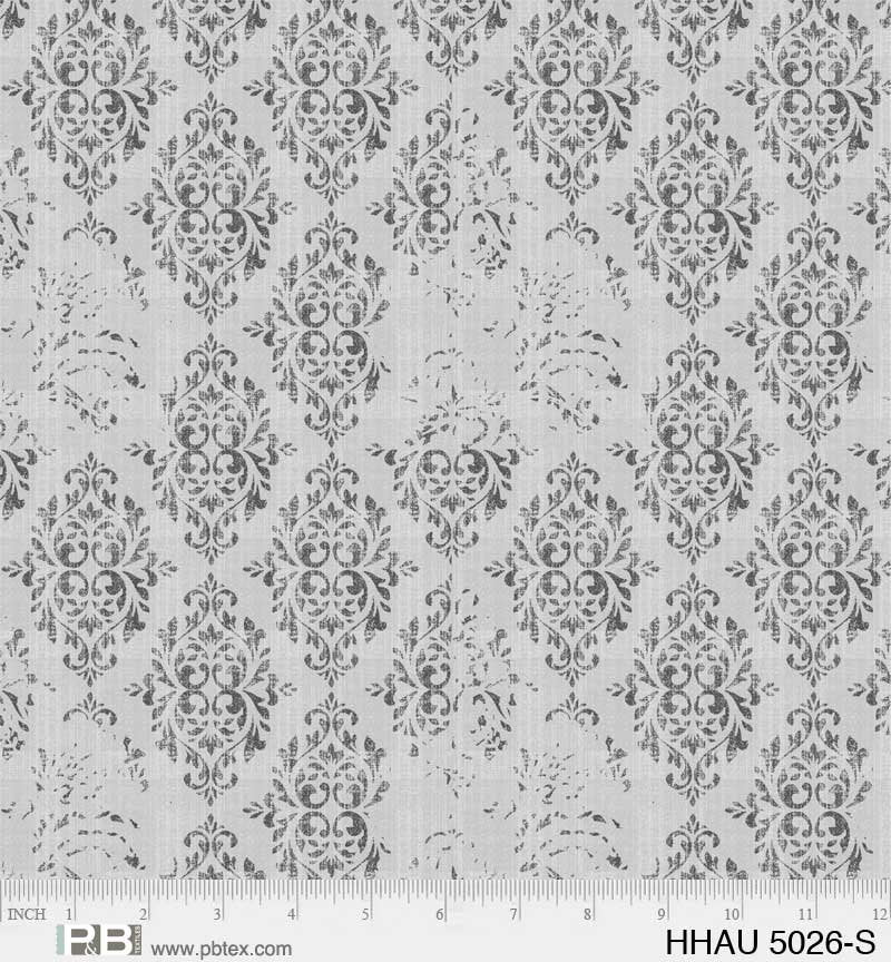 Happy Haunting Distressed Damask Silver by PDR for P & B Textiles - HHAU 5026 S