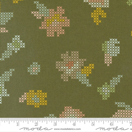 Dawn on the Prairie Cross Stitch Florals Moss Shadow by Stephanie Sliwinski of Fancy That Design House for Moda Fabrics - 45571 21