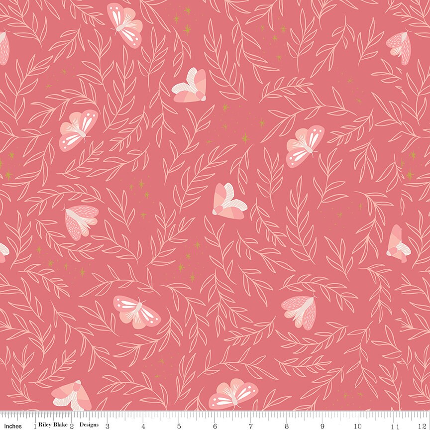 Moonchild Moths Raspberry Sparkle by Fran Gulick of Cotton and Joy for Riley Blake Designs - SC13821-RASPBERRY