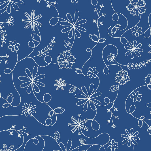 Swirl Floral Blue by Kim Christopherson of Kimberbell Designs for Maywood Studios - MAS8261-B