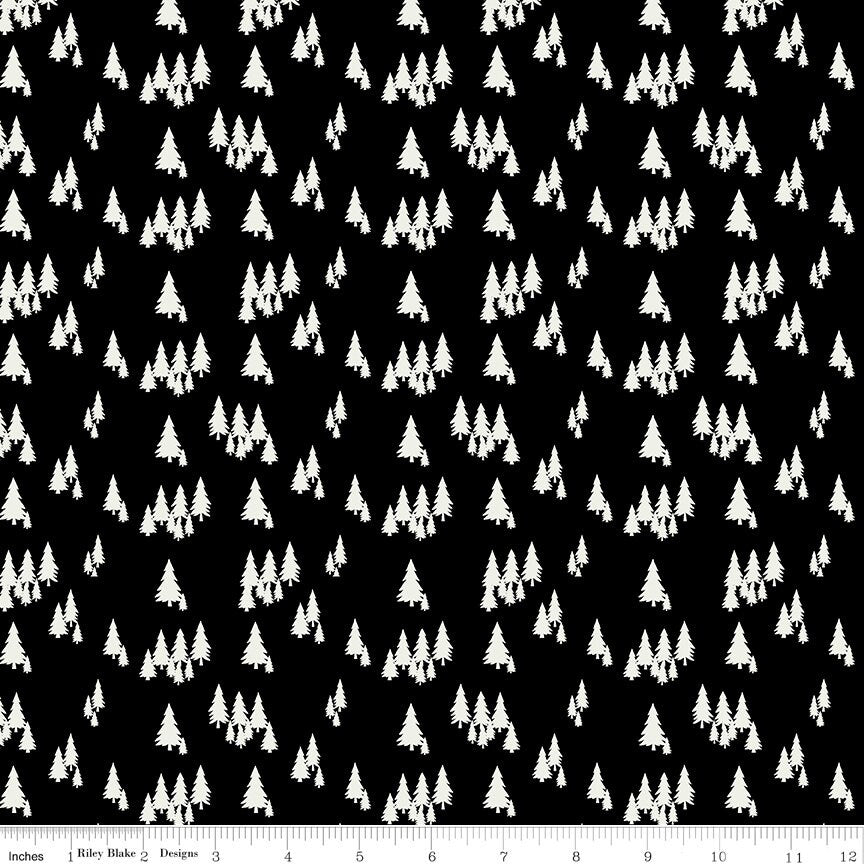 Woodsman Trees Black by Lori Whitlock for Riley Blake Designs - C13763-BLACK