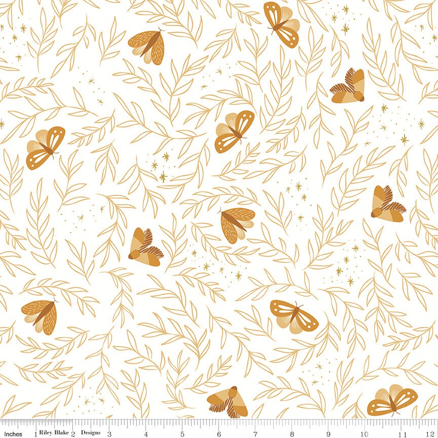 Moonchild Moths Off White Sparkle by Fran Gulick of Cotton and Joy for Riley Blake Designs - SC13821-OFFWHITE