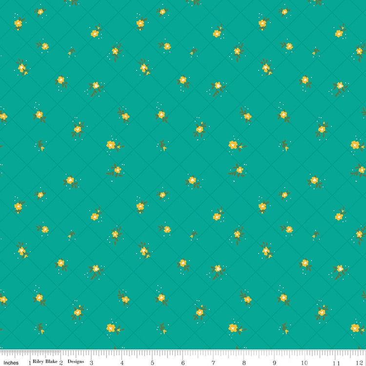 Market Street Flower Grid Teal by Heather Peterson of Anka's Treasures for Riley Blake Designs - C14128-TEAL