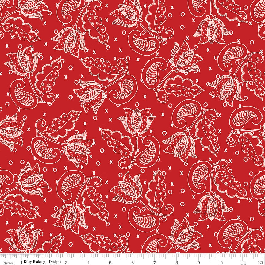 All My Heart Valentime Tulips on Red by J. Wecker Frisch for Riley Blake Designs - C14138-RED
