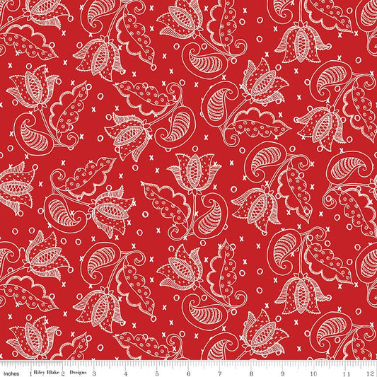 All My Heart Valentime Tulips on Red by J. Wecker Frisch for Riley Blake Designs - C14138-RED