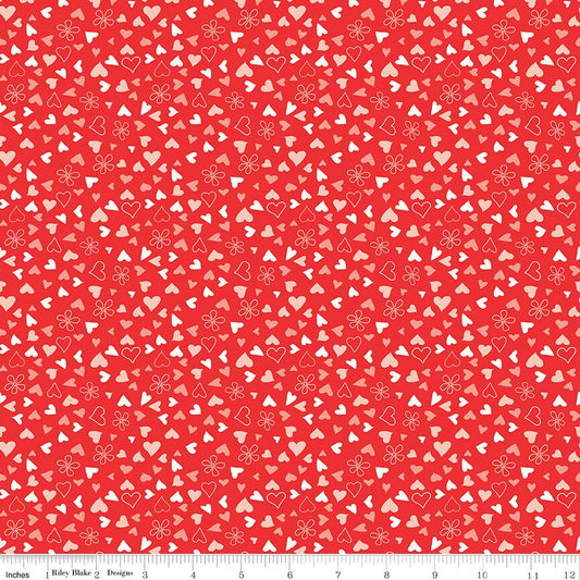I Love Us Scattered Hearts Red by Sandy Gervais for Riley Blake Designs - C13964-RED